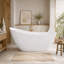 Baignoire ovale en acrylique de 160 cm (63 po) avec bonde centrale et trop-plein intégré, blanc brillant