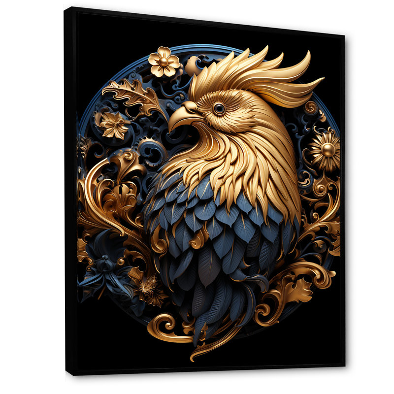 Baroque coq collage - art mural de poulet, Cadre flottant noir, 20" H x 12" W