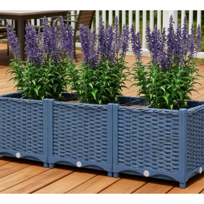 Bac à fleurs pour l'extérieur avec fabrication en plastique fiable et contrôle de l'eau intégré pour les jardins sur balcons 47,2 po x 15,7 po