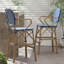 Tabourets de bar style français en osier avec structure en aluminium - ensemble de 2, imprimé bambou bleu marine