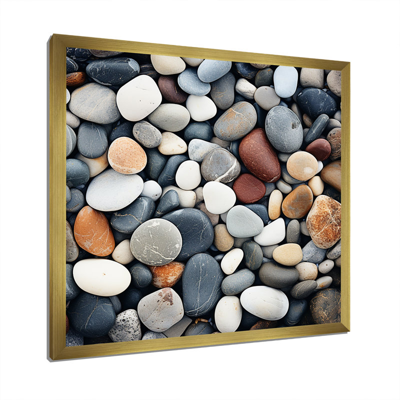 Rock by the Beach - Coastal Minimalisme, art mural, H 30 po x l 30 po x P 1,5 po, Cadre doré simple