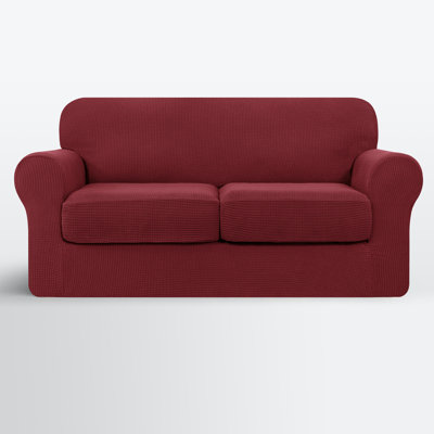 Textured Soft Stretch Separate Box Cushion Loveseat Slipcover