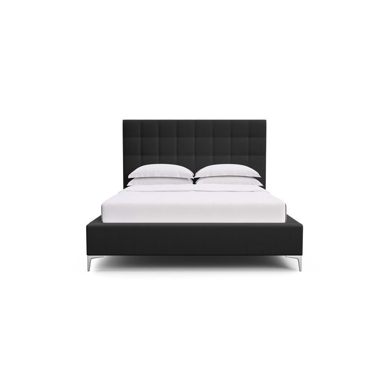 Bryant Upholstered Bed, Ebony, Twin, Box Weave Linen Silver Streak