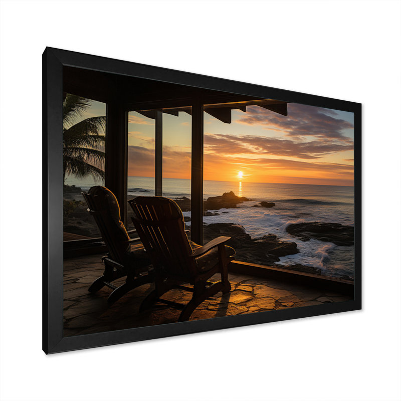 «Beach Photo Chairs Sunset» sur toile, H 16 po x l 32 po x P 1 po, Cadre photo noir
