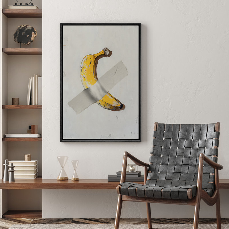 «A Yellow Banana Duct-scoted To A Wall», reproduction d'art sur toile encadrée, Noir, noir, noir, noir, H 24 po x l 16 po
