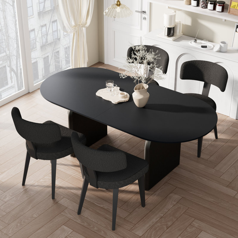 Oval Dining Table Sets, 5 Pieces (Table, 4 Chairs), Black