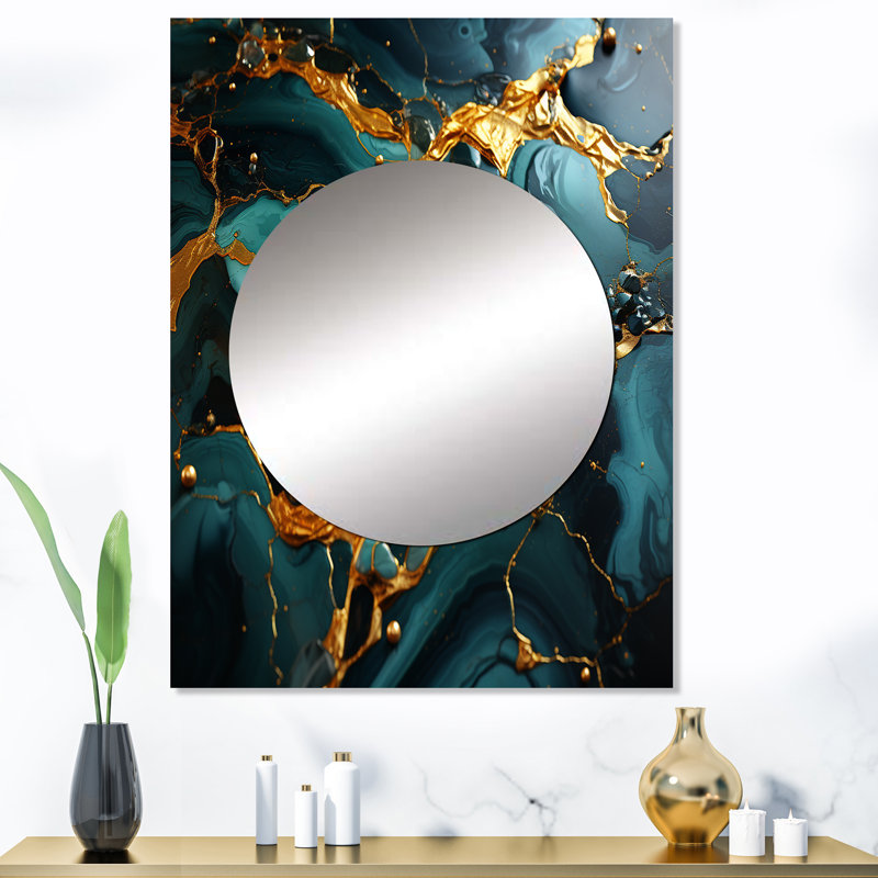 Agate granite vert et or Mulford II - miroir décoratif abstrait, miroir mural moderne, impression d'art en métal