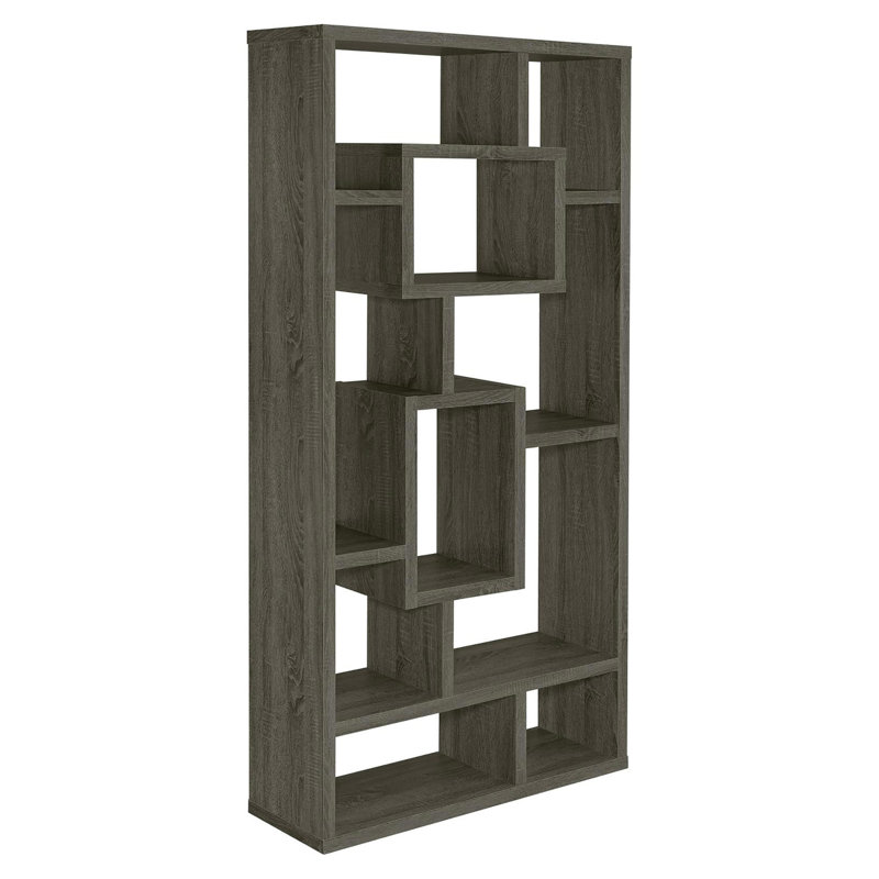 Bibliothèque grise vieillie à 10 tablettes, Gris