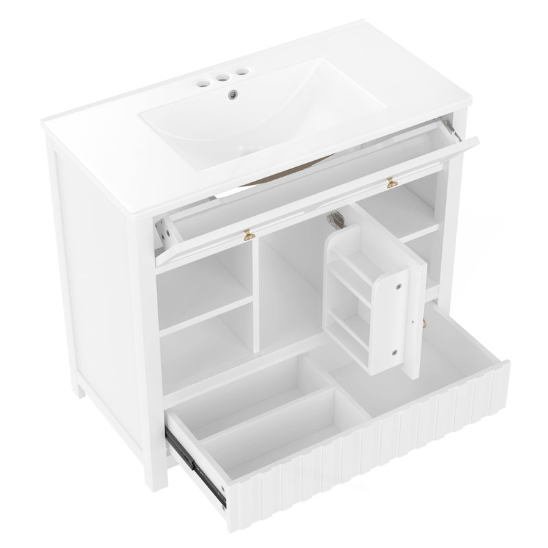 36" Bathroom Vanity With Sink, Multi-Functional Bathroom Cabinet With Doors And Storage Shelves, Featuring Drawers, White