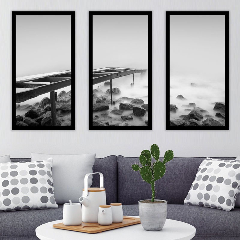 « b&w ocean 1 », ensemble de 3 reproductions de photos encadrées, H 33,5 po x l 52,5 po x P 1 po
