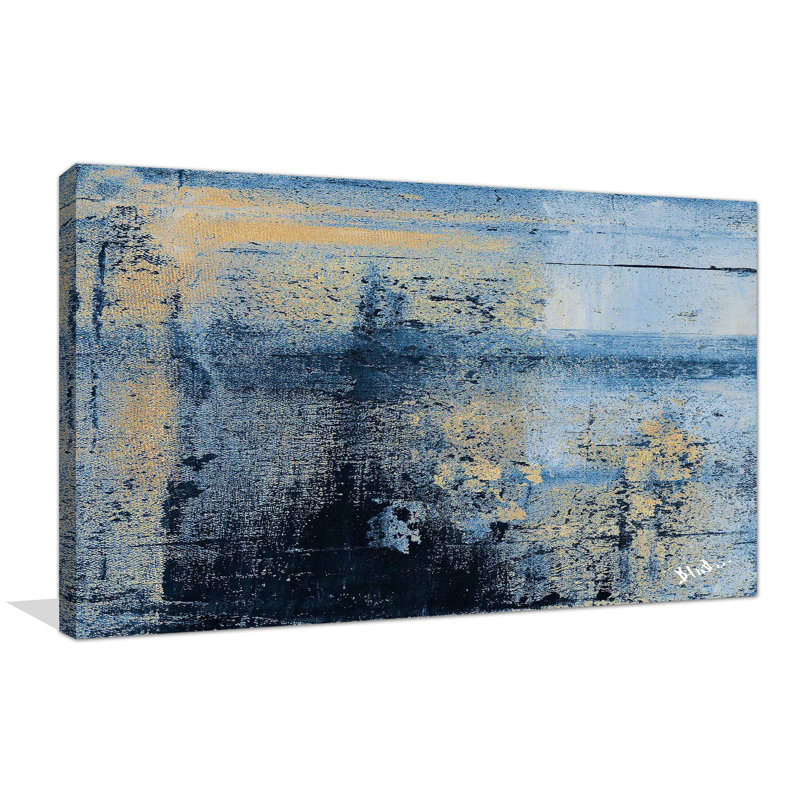 «Gold on Blue Squarel II», reproduction d'art sur toile tendue, H 36 po x l 60 po x P 1,5 po