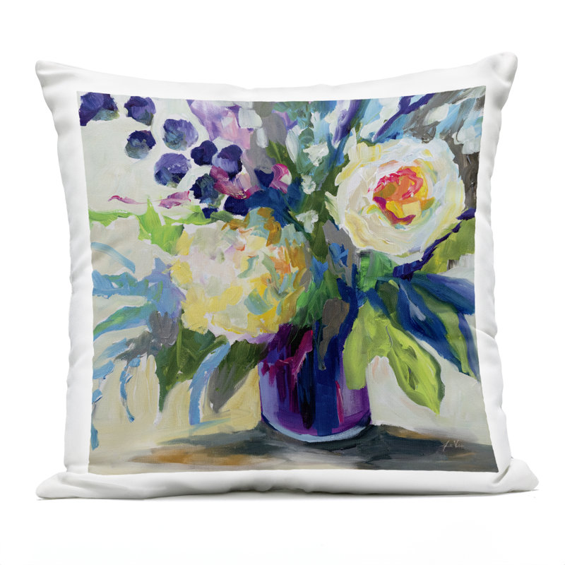 Conception de coussin décoratif Améthyste Bouquet de fleurs pour l'extérieur par Jeanette Vertentes, Bouquet de fleurs vertes