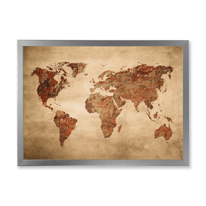 Ancienne carte du monde VII - reproduction d'art sur toile, H 12 po x l 20 po x p 1 po, Argent