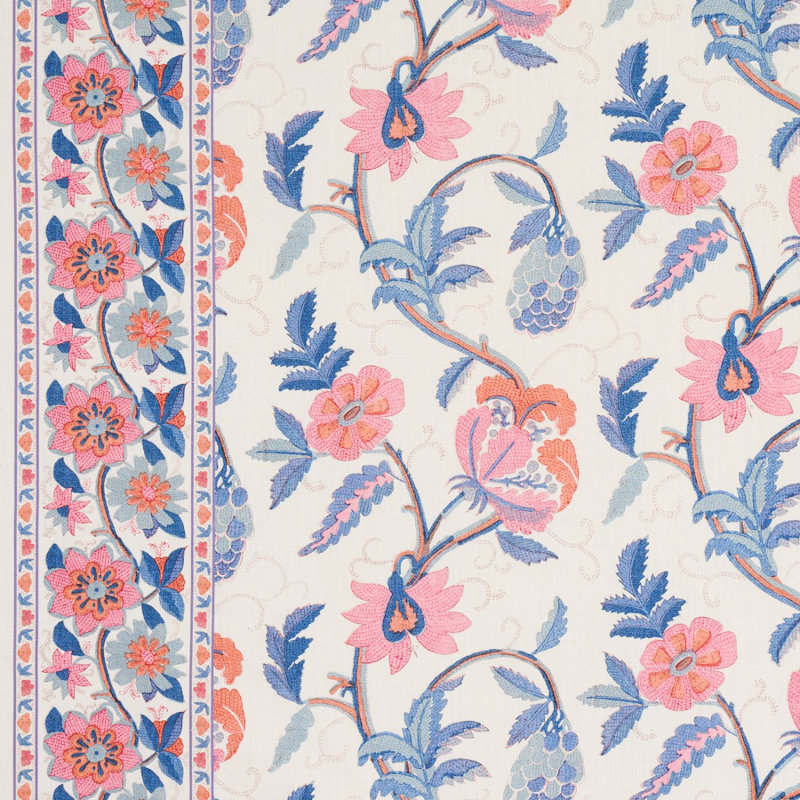 Indali Bordered Linen Fabric, Rose/Indigo