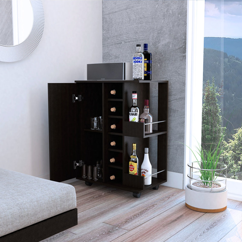 Puits de chariot de bar, quatre roulettes, Noir, H 32,32 po x l 14,76 po x P 23,62 po