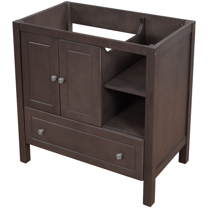 Base de meuble-lavabo 30 po seulement, structure en bois massif, armoire de rangement de salle de bain avec portes et tiroirs