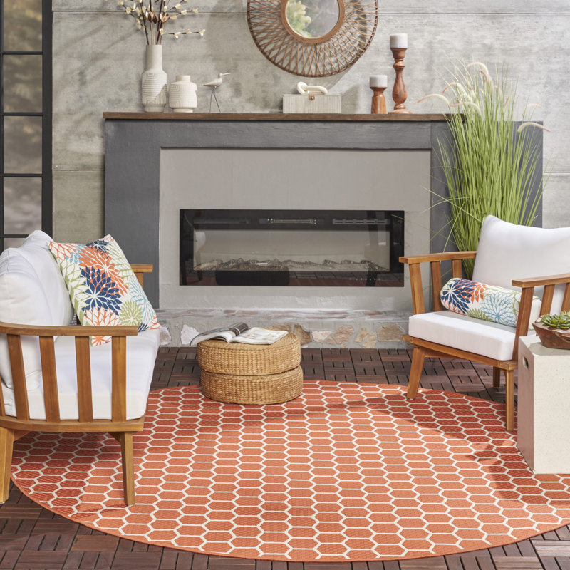 Tapis d'intérieur / extérieur géométrique Casie, Rond 8 pi