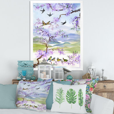 " Birds On Cherry Branch " Painting Print