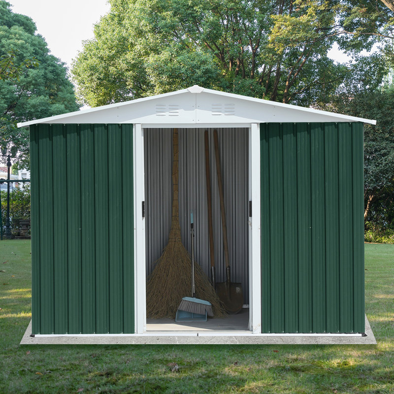 8X6 Feet Outdoor Storage Garden Shed Apex Roof With Aluminum Alloy Frame And Sliding Door, 72.6" H x 99.6" W x 70.4" D, Green