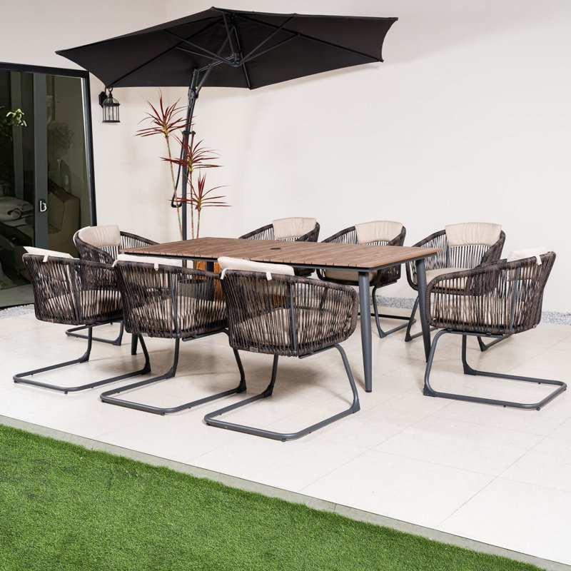 Ensemble repas pour 8 personnes en métal et osier avec coussins Melissa, H 28,74 po x l 77,95 po x P 37,4 po, 8