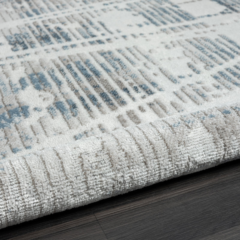 Carrle Abstract Performance Ivory/Blue/Gray Area Rug, Rectangle 5' x 7'