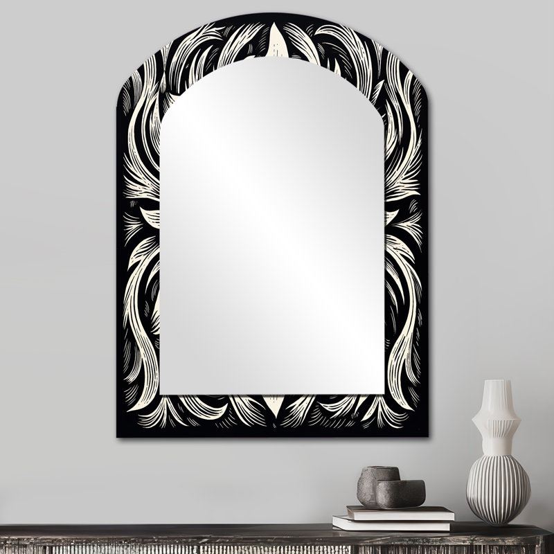 Mono iris en noir et blanc - miroir mural unique à arche d'iris, miroir asymétrique traditionnel, impression d'art en métal