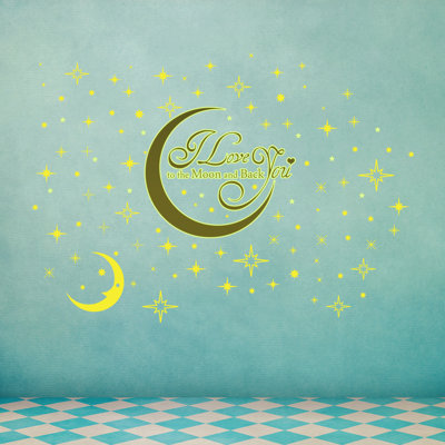 Adhésif décoratif lune et étoiles love you quote