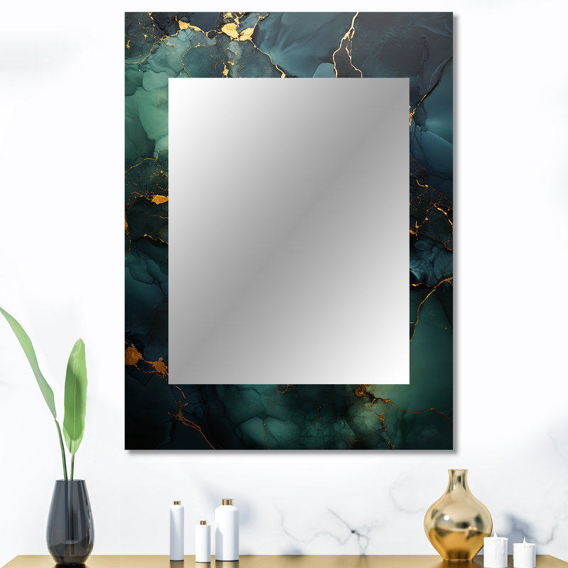 Gold and Green abstract marble design III - Marble Wall Mirror, Modern Decorative Mirror, Printed Metal Art, 40" x 30"