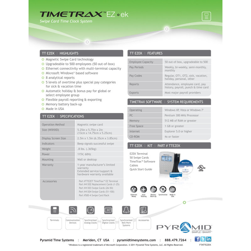 TimeTrax EZ Ethernet Time Clock System Terminal