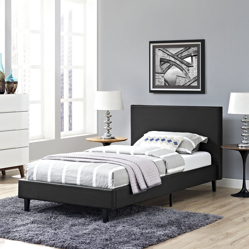Anya Full Double Black Faux Leather & Wood Modern Platform Bed