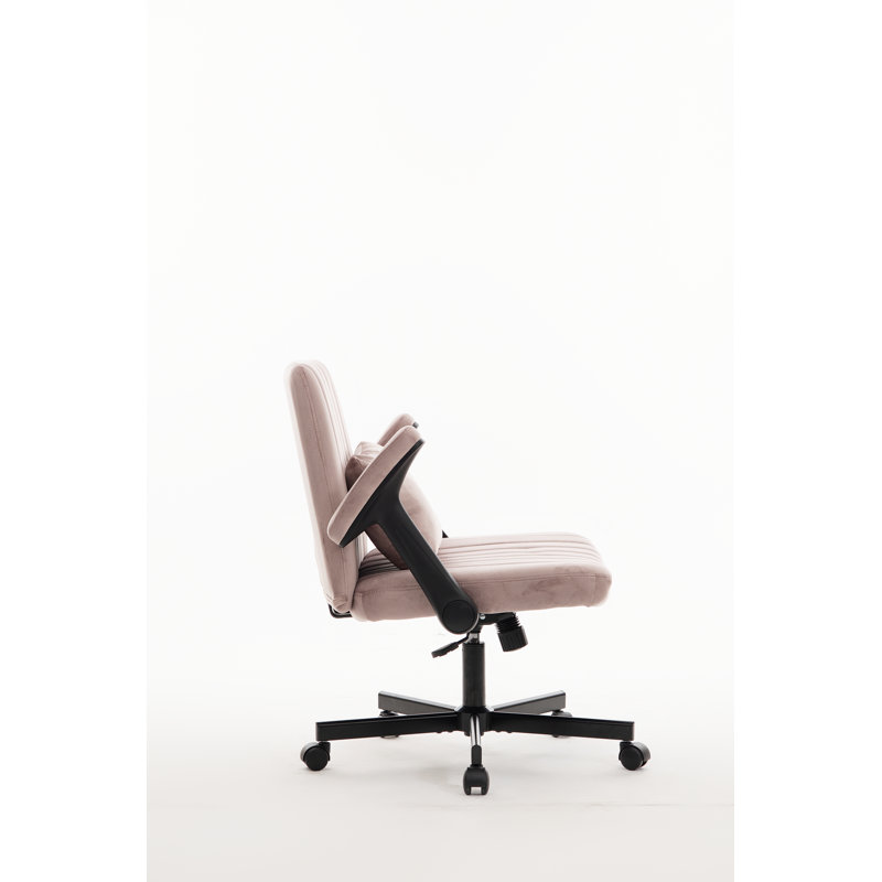 Pink Velvet Criss Cross Armrest Office Chair With Wheels – Adjustable Height, 360° Swivel, Comfortable For Home Office, Reading & Vanity