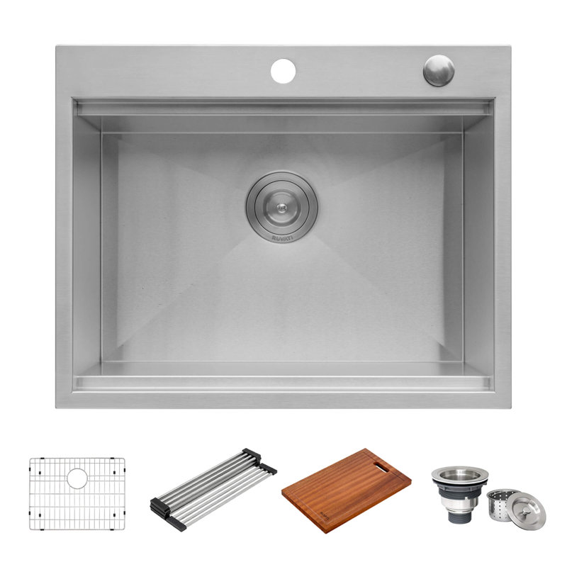 Ruvati 23 x 20 inch RV Workstation Drop-in Topmount Bar Prep Kitchen Sink 16 Gauge Stainless Steel