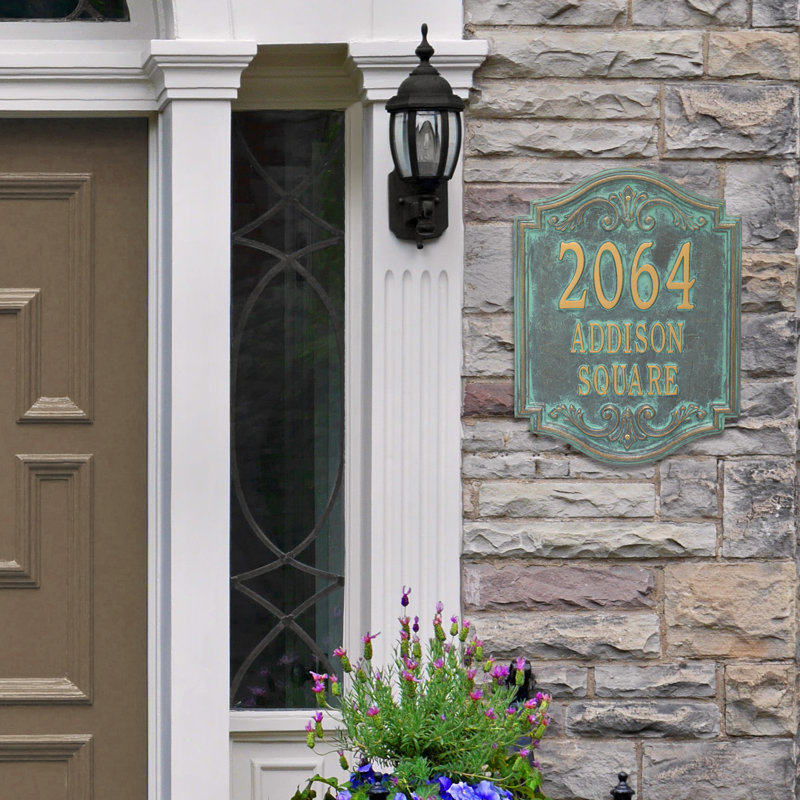 Signature Series 3-Line Wall Address Plaque, Verdigris, Bronze, Yes