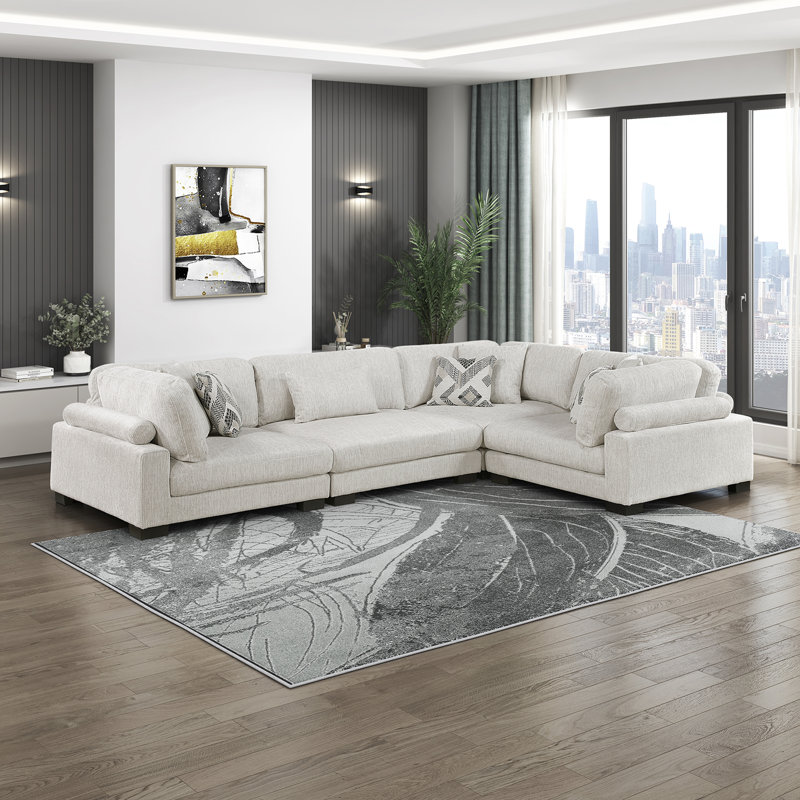 Brinsley 5-Piece Corduroy Modular Sectional with Pillows, 34.5" H x 135" W x 90" D, Beige, L-Shape