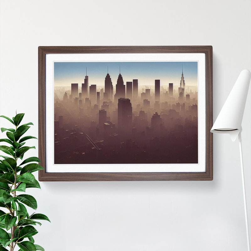 XH1022-6146X Modern New York Skyline - Single Picture Frame Print, 46cm H x 64cm W x 2cm D, Walnut
