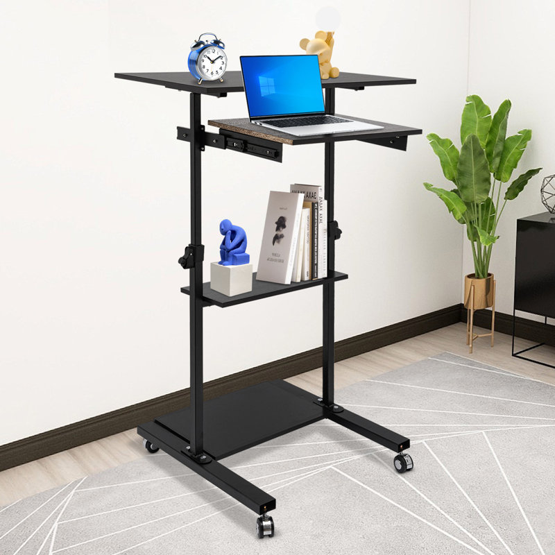 Standing Black Computer Desk 32” With Caster Rails