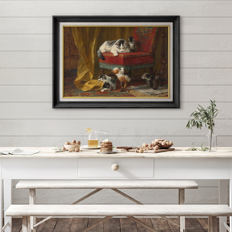 «Vintage Cat and Kittens Playtime Artwork», images de chambre à coucher, impression sur toile encadrée, impression numérique.