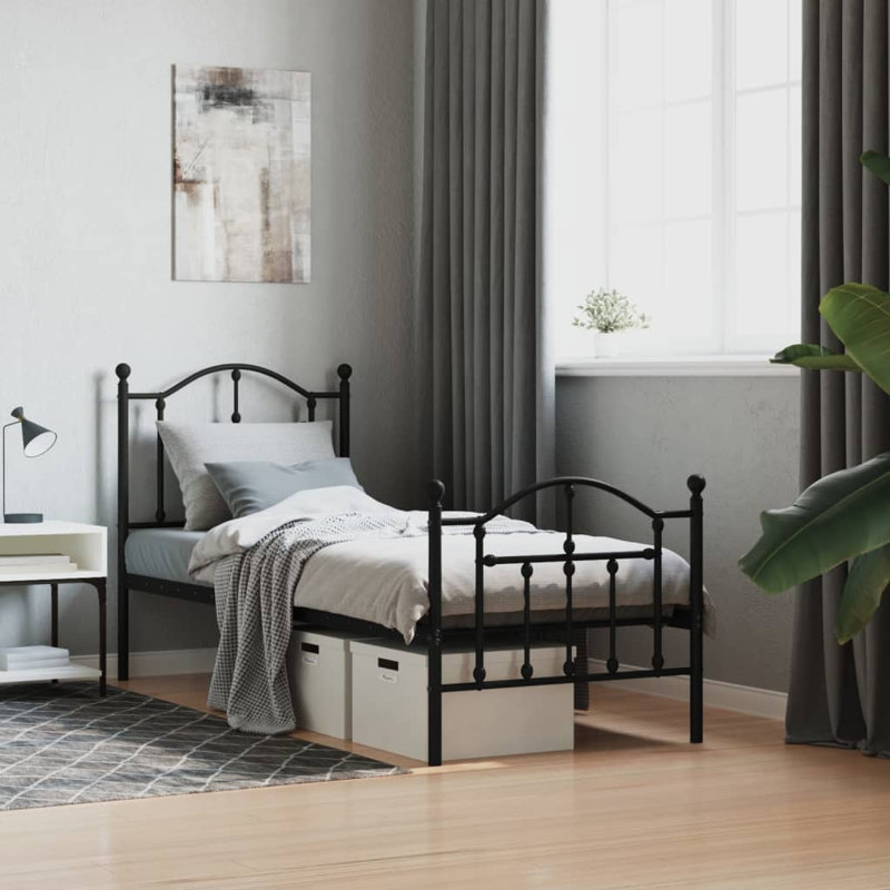 Structure de lit vidaXL en acier thermolaqué simple durable, Noir, Grand lit
