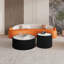 Table basse moderne en cuir clair avec plateau en marbre