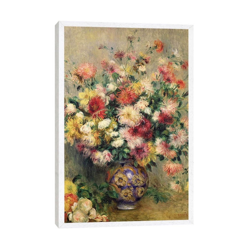 Dahlias by Pierre-Auguste Renoir - Painting on Canvas, White Framed, 66.04cm H x 45.72cm W x 3.81cm D