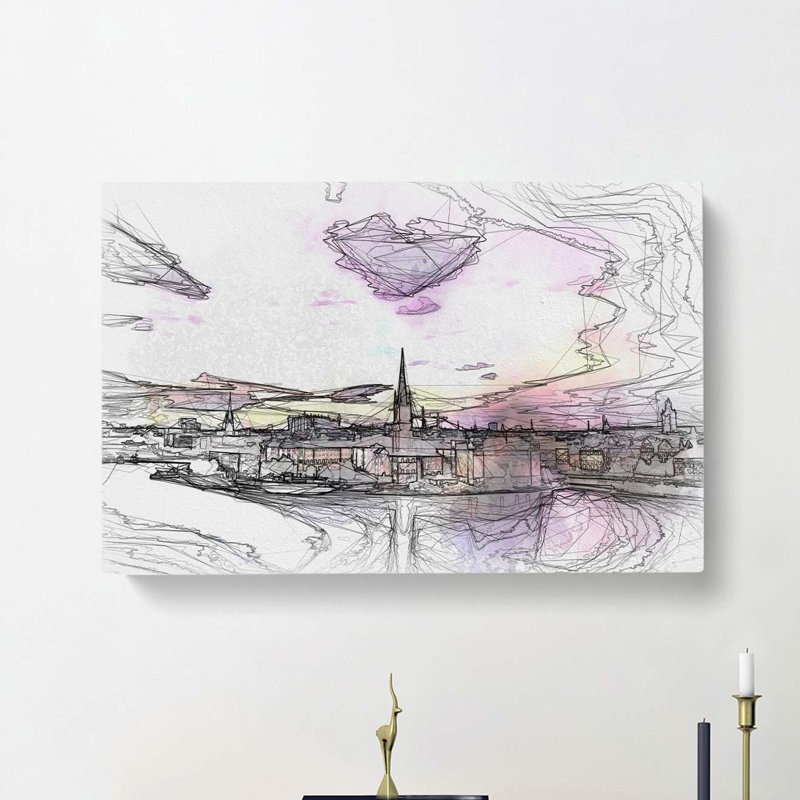 Stockholm in Sweden in Abstract - Wrapped Canvas Drawing - Wrapped Canvas, 35cm H x 50cm W x 3cm D