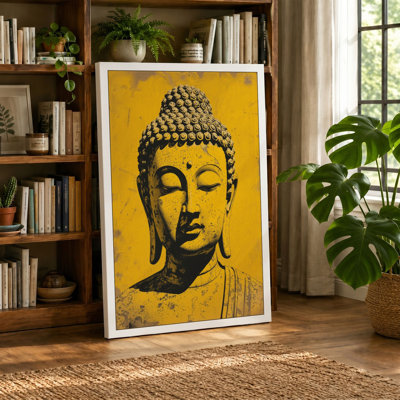 Golden Buddha Head Japandi - Wrapped Canvas