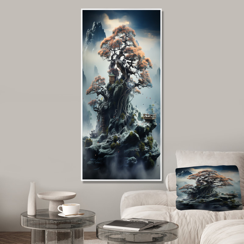 Mystical Bonsai 1 - Art mural Bonsai, Cadre flottant blanc, 44" H x 34" W