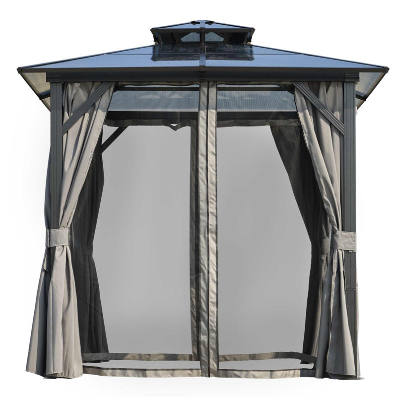 Pavillon de jardin extérieur pour barbecue 8 x 8 pi, toit rigide avec toit en polycarbonate résistant aux rayons UV et crochets de rangement pour patio, pelouse et jardin