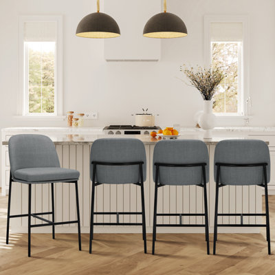 Modern Upholstered Counter Height Stools, 25.8" Fabric Kitchen Island Stools with Backrest, Metal Frame & Footrest