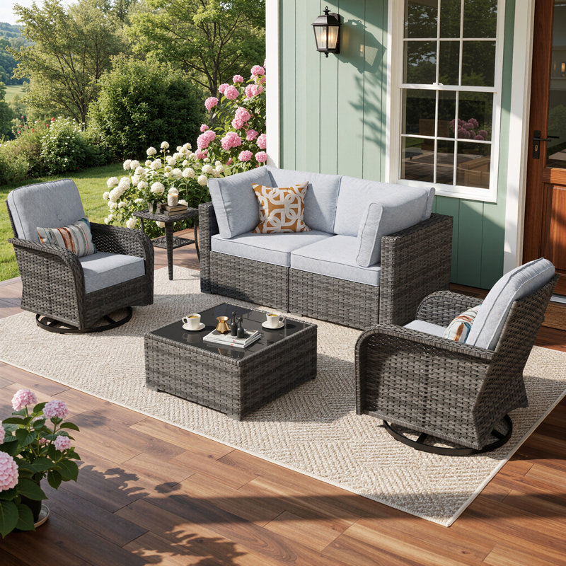 4 - Person Patio Conversation Set with Cushions, No, Gray