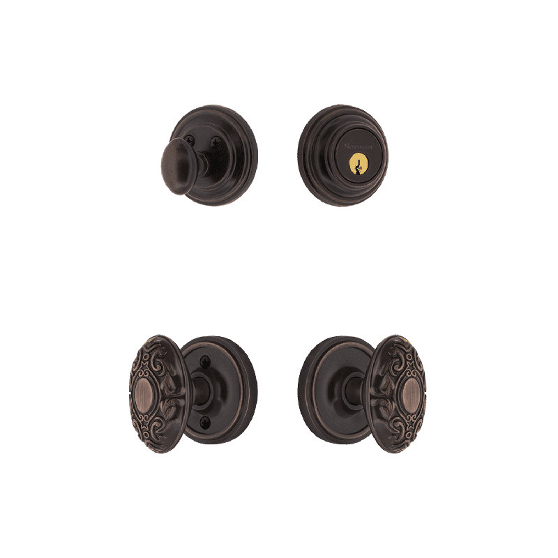 Nostalgic Warehouse Classic Rosette Entry Set with Victorian Knob, Timeless Bronze, 2.375
