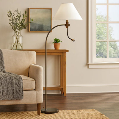 Ashy 68 Inch Floor Lamp, Gooseneck LED, White Shade, Arc Pole