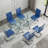Daarina Modern Dining Table Set, Large Rectangular Glass Table with Silver X-Base and Faux Leather Cantilever Chairs-57360905-6663502