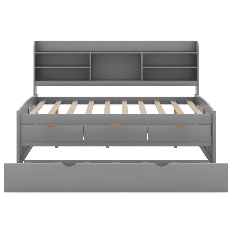 Lit avec rangement gigogne, Gris clair, Simple